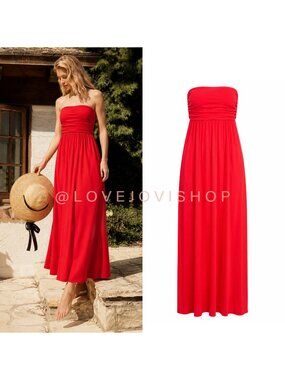 Resort | West Kei Red Strapless Maxi Dress | Empire Waist | Soft Flowy Modal | S